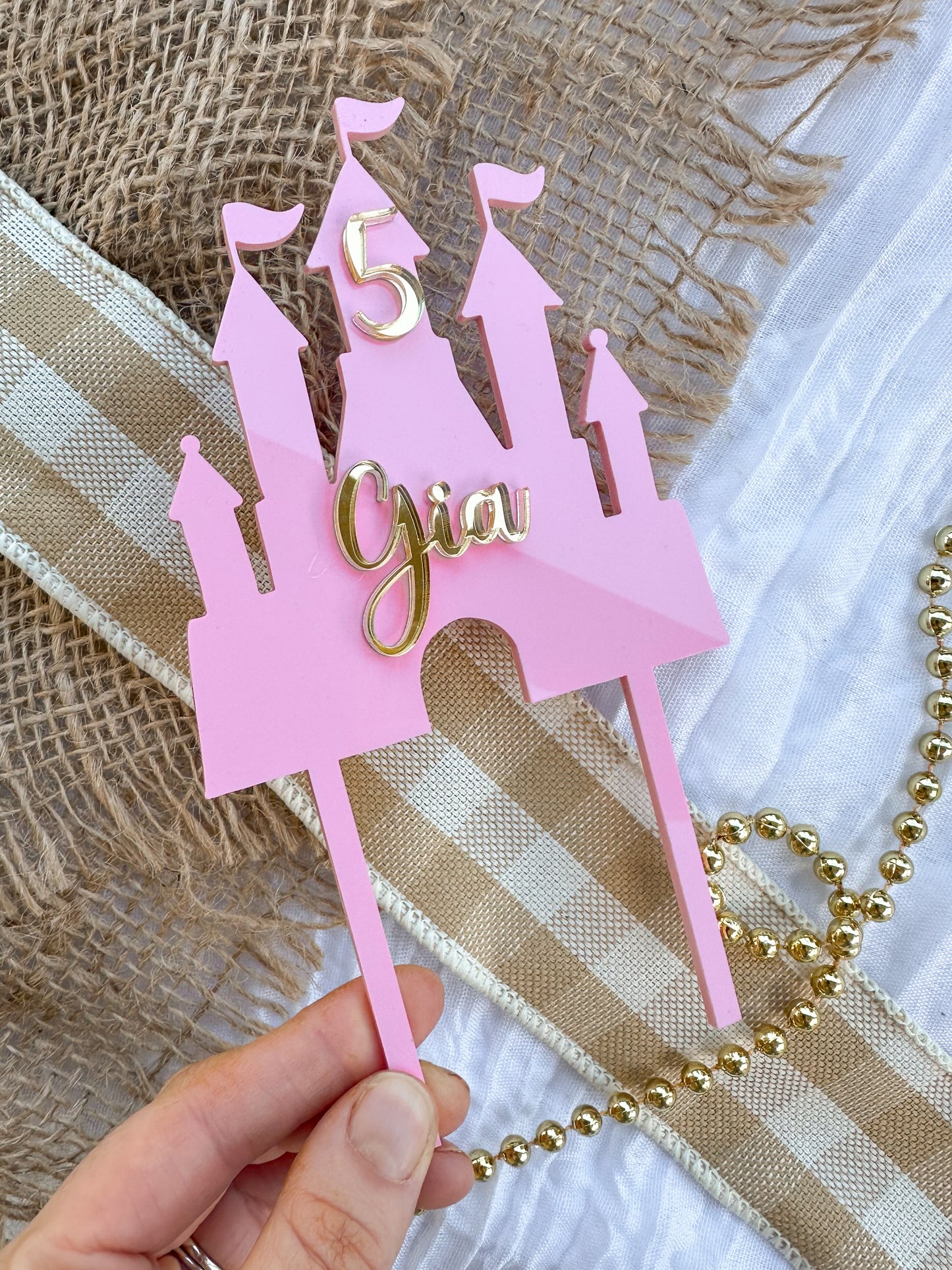 Personalised Princess Castle Acrylic Cake Topper | Girls Birthday Cake Topper