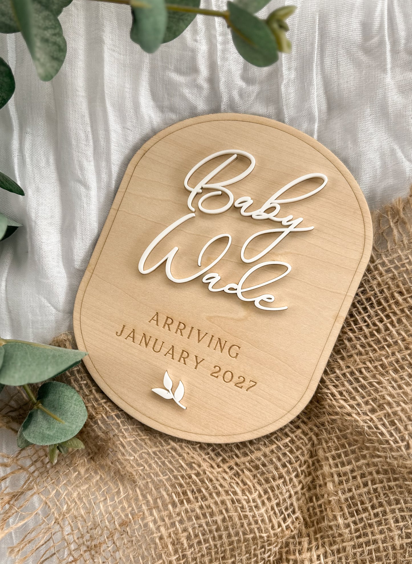 Personalised New Baby Plaque | Baby Announcement | Wooden Engraved Sign