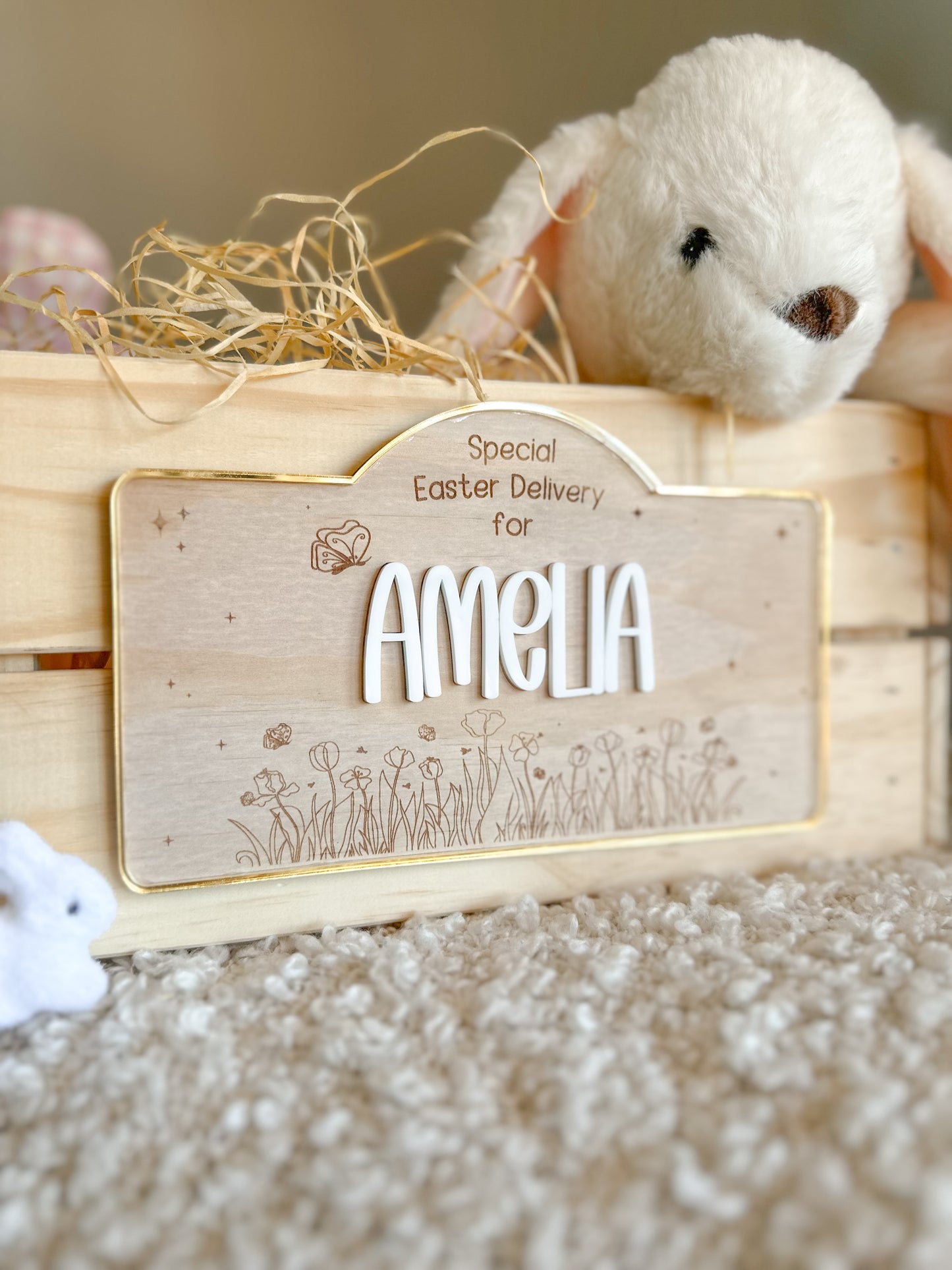 Personalised Easter Crate Plaque | Wildflower & Butterfly Easter Crate Sign