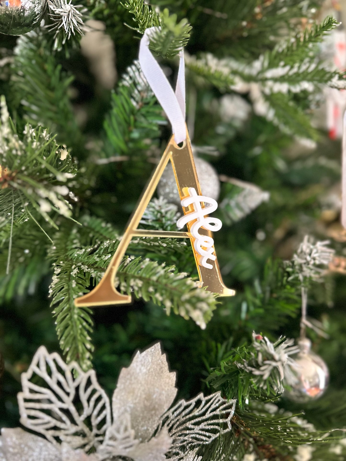 Personalised Initial Name Ornament Acrylic Gold Silver