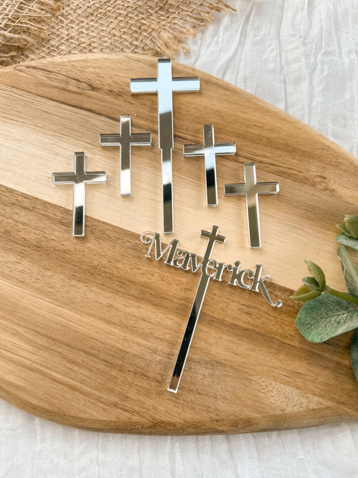 Personalised Christening Cupcake Toppers | Gold or Silver Cross Baptism Cake Decorations
