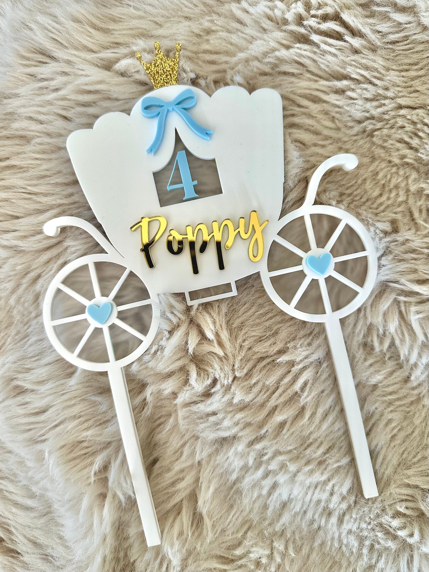 Personalised Princess Carriage Acrylic Cake Topper | Double Layered Birthday Cake Topper
