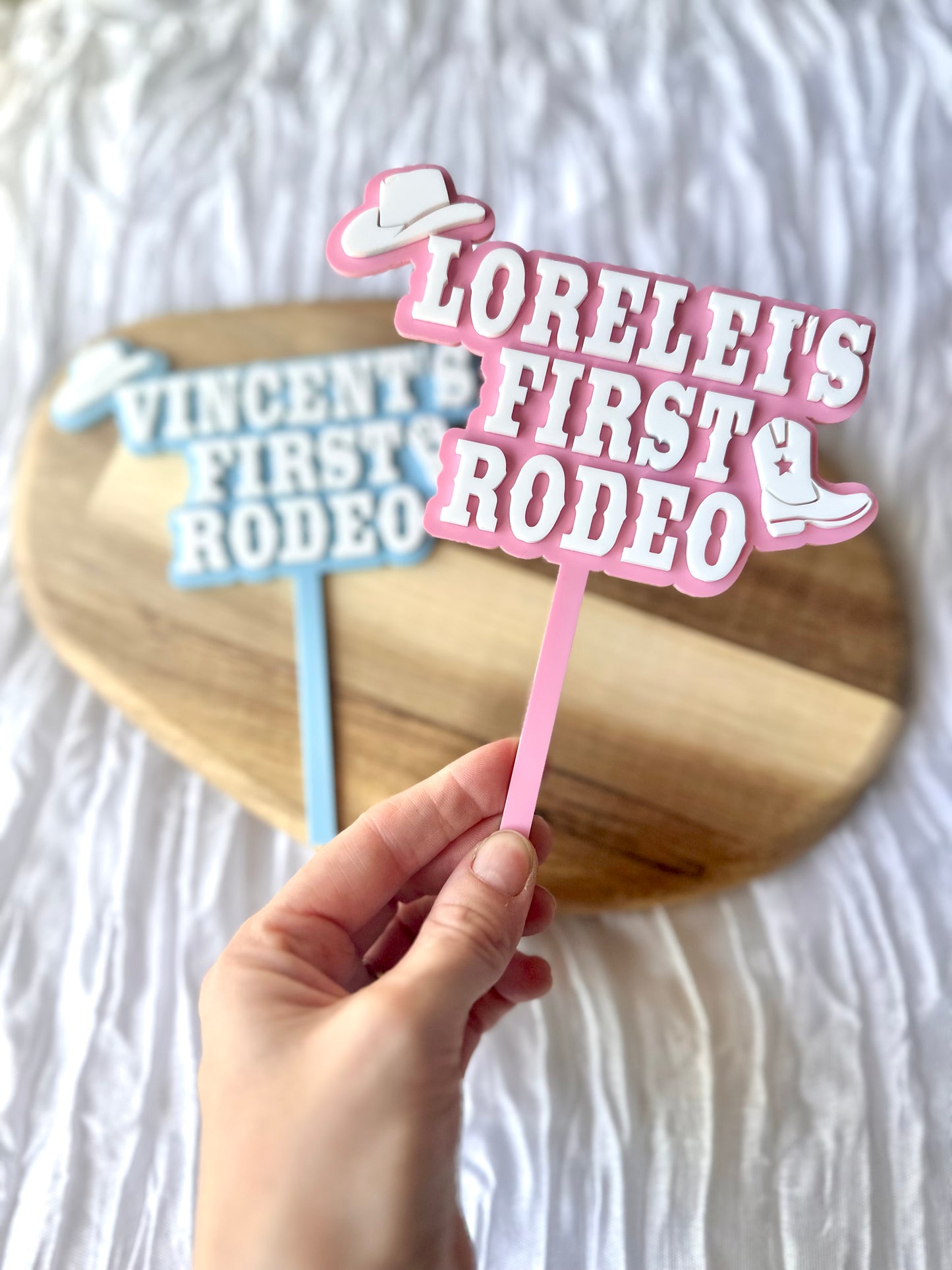 First Rodeo Cake Topper | Personalised First Birthday Double Layer Acrylic | Cowboy Cowgirl