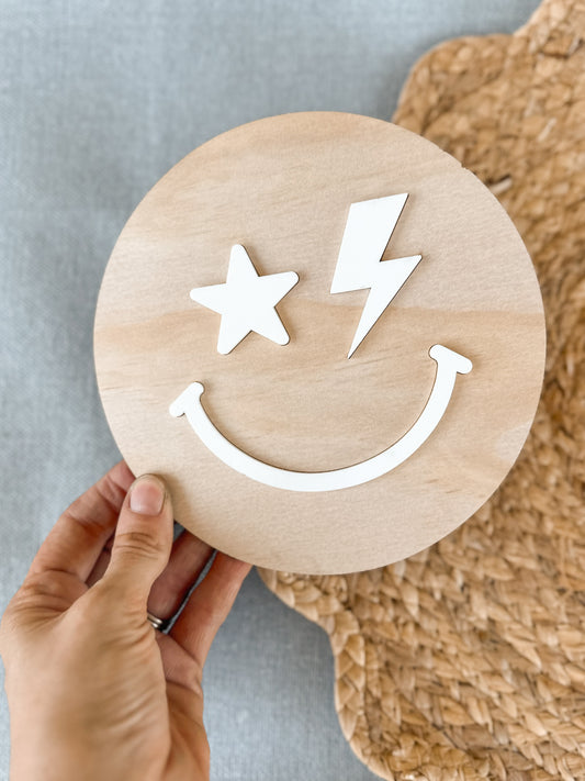 Smiley Face Wood & Acrylic Sign | Retro Kids Room Nursery Wall Decor