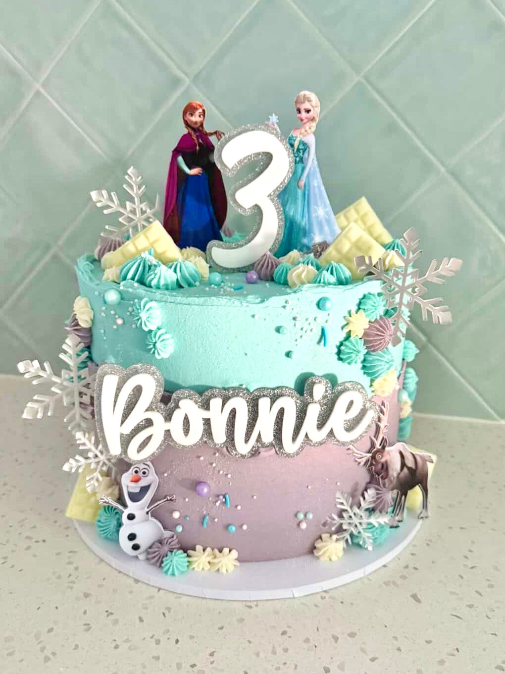 Ice Princess Cake Topper Set | Acrylic Name Fropper with Snowflakes | Winter Wonderland Birthday Cake Decorations