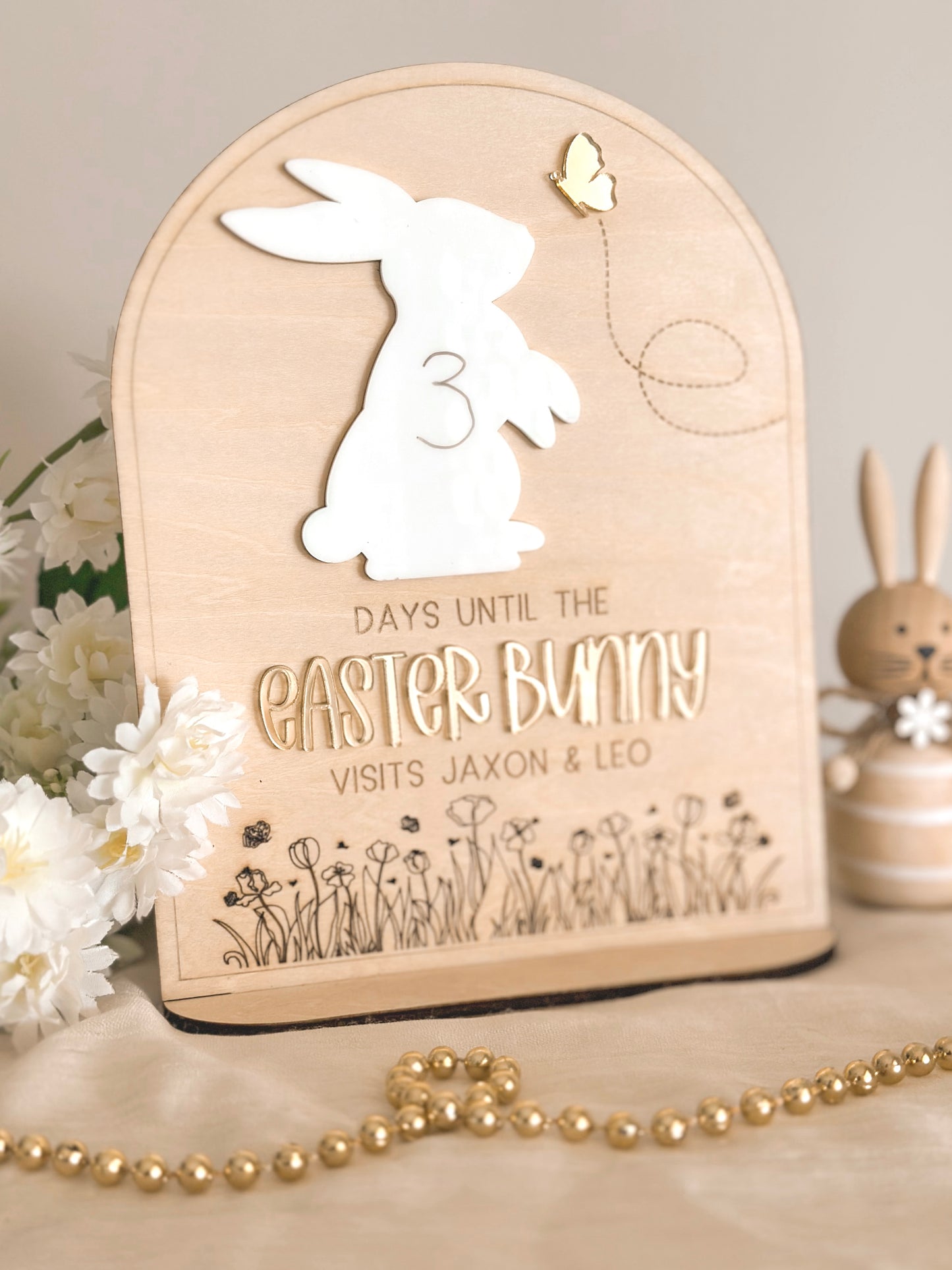 Personalised Easter Countdown Sign | Days Until Easter Stand | Wooden & Acrylic Kids’ Easter Sign