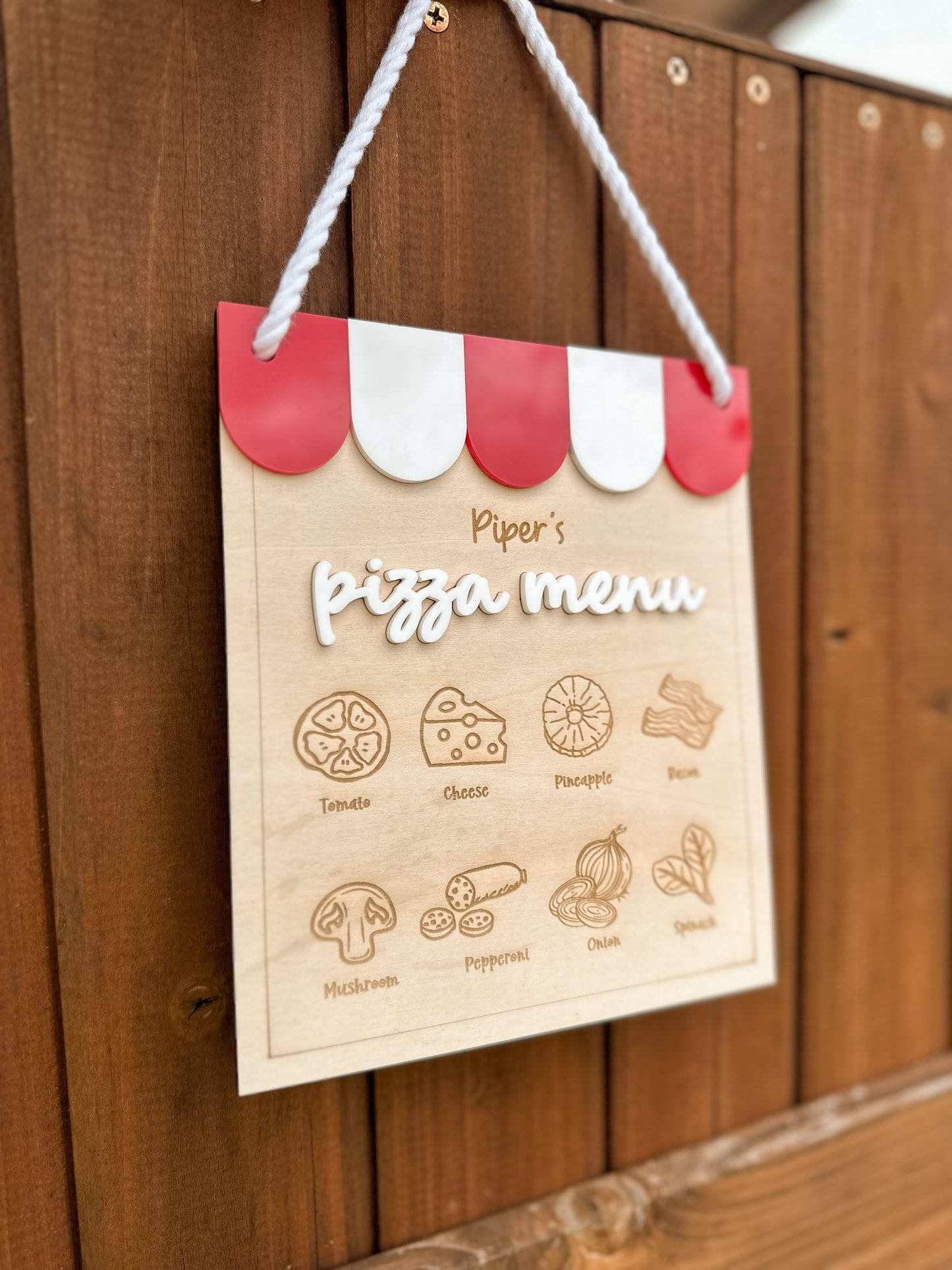 Personalised Wooden Kids Play Café Pizza Menu Sign | Play Kitchen & Playroom Decor