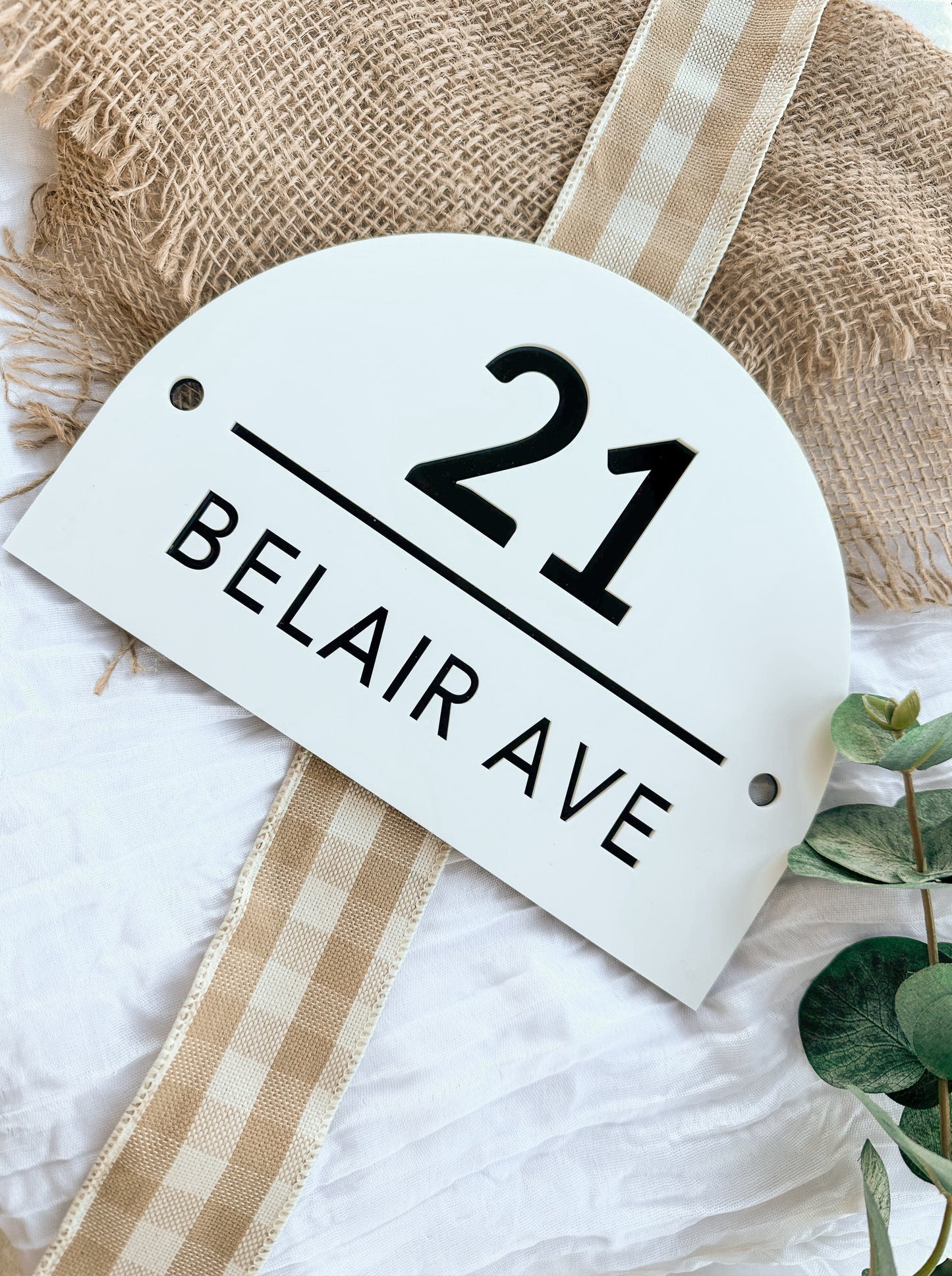 Personalised Acrylic Arch House Sign | Custom Street Number & Name Door Plaque