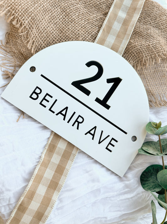 Personalised Acrylic Arch House Sign | Custom Street Number & Name Door Plaque