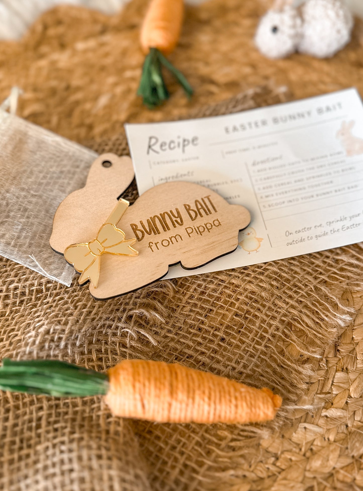 Personalised Bunny Bait Kit | Easter Bunny Bait Wooden Tag | Easter Eve Activity for Kids | Easter Tradition Gift