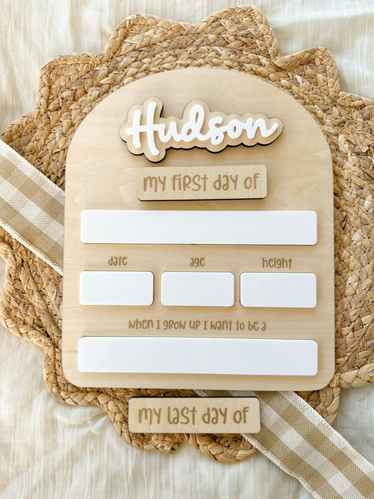 Back to School Board | My First Day Plaque | Daycare Preschool Sign | Natural Design