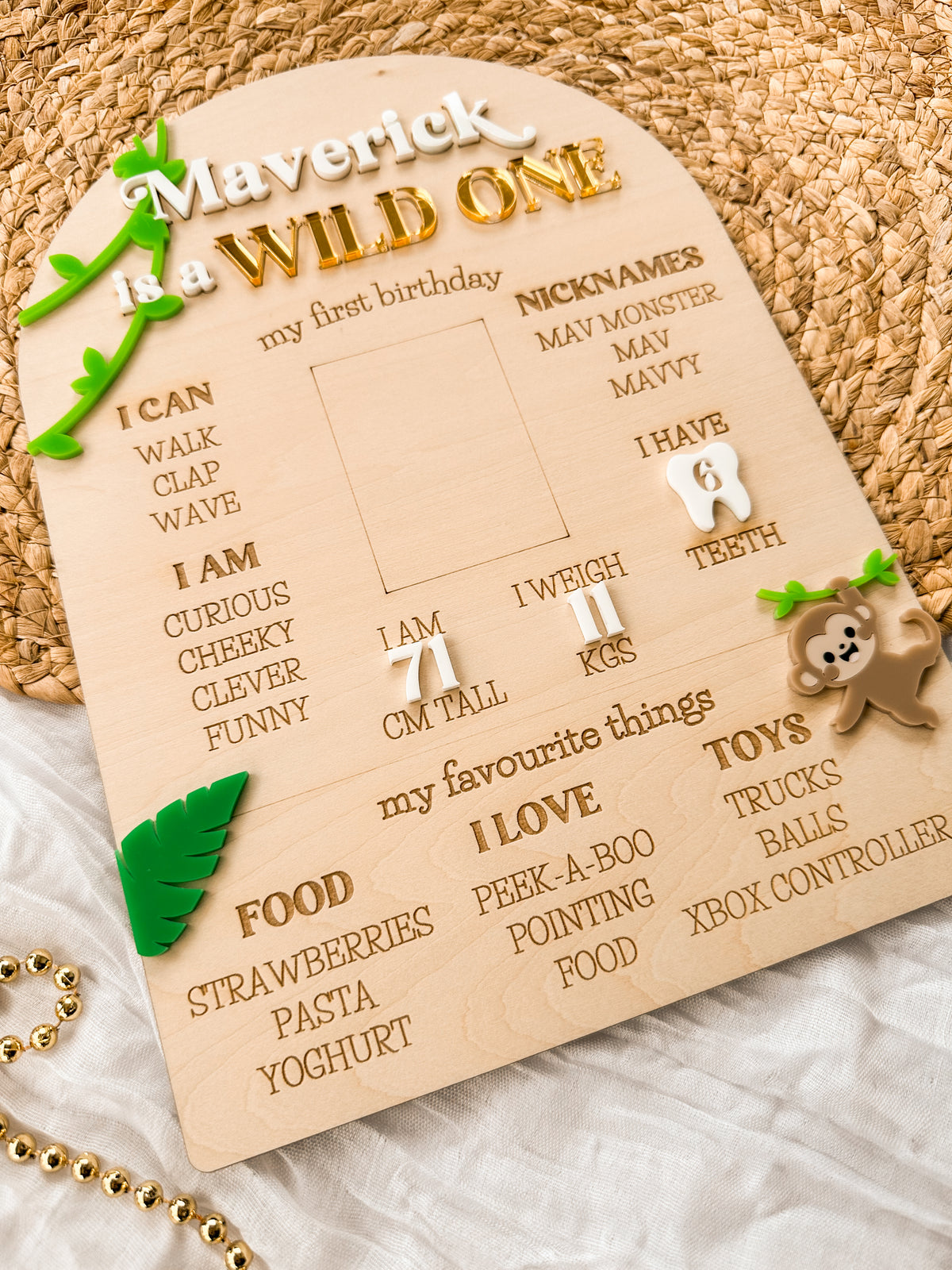 Wild One First Birthday Milestone Board | Personalised Wooden Engraved Party Sign