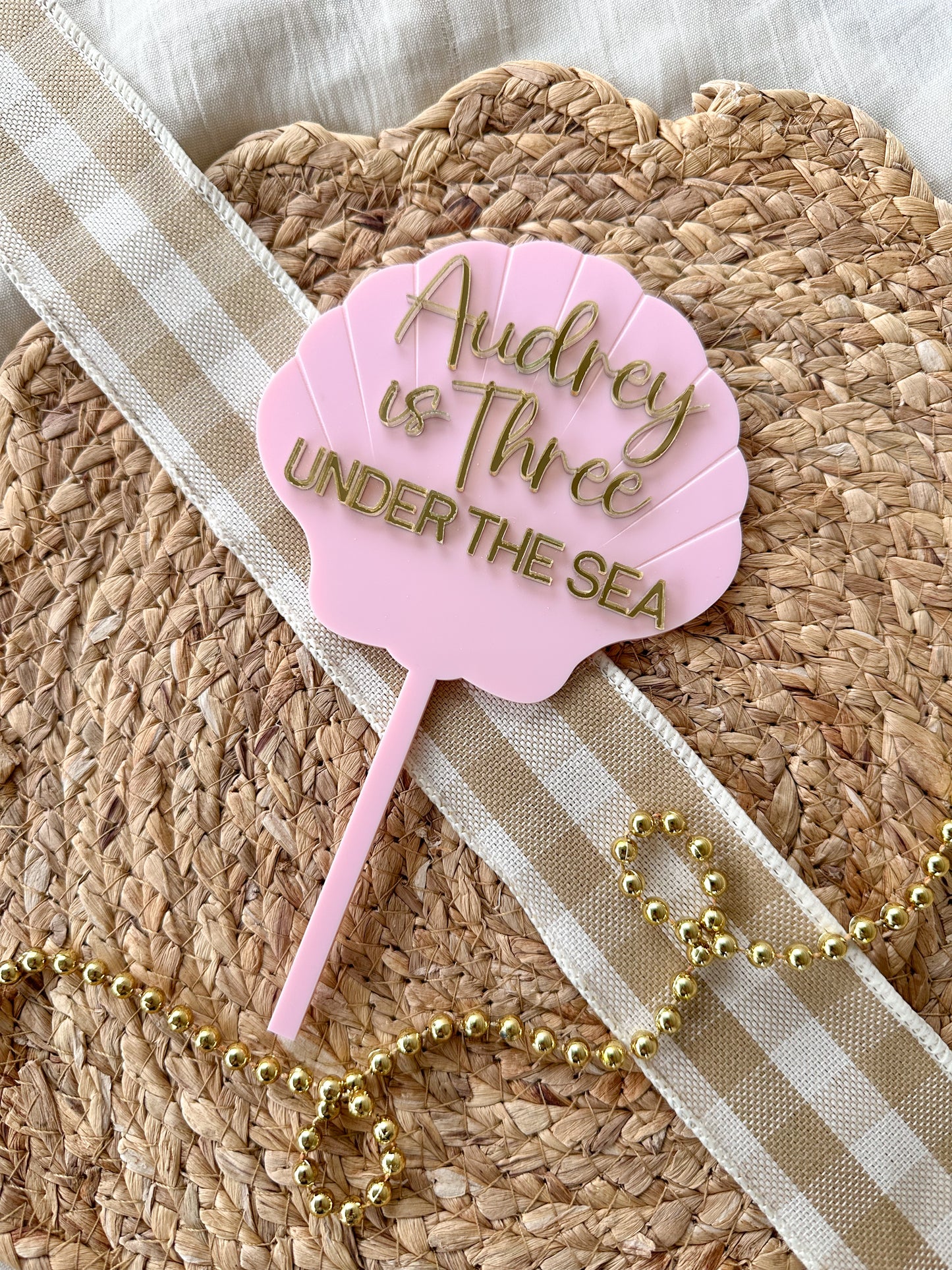 Personalised Under the Sea Shell Cake Topper | Mermaid Underwater Party Decor
