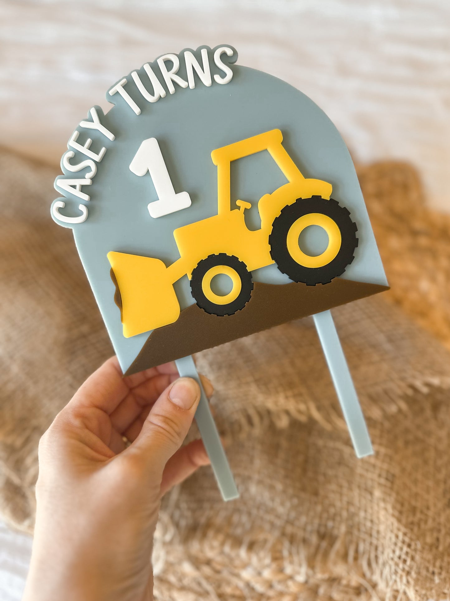 Personalised Construction Cake Topper | Digger Cake Topper | Boys Loader Birthday Cake Topper