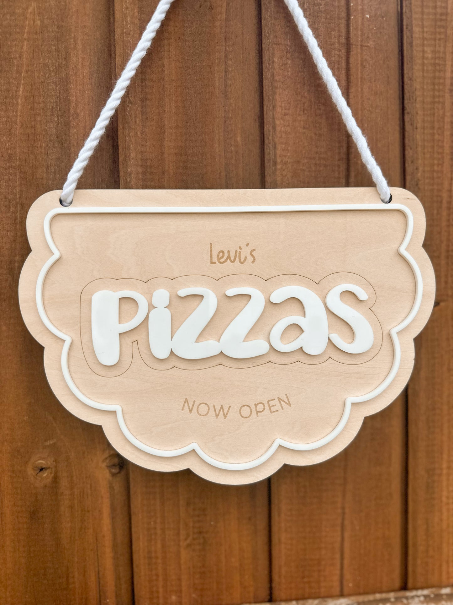 Personalised Kids Play Pizza Café Banner Sign | Wooden Engraved Restaurant Role Play Sign