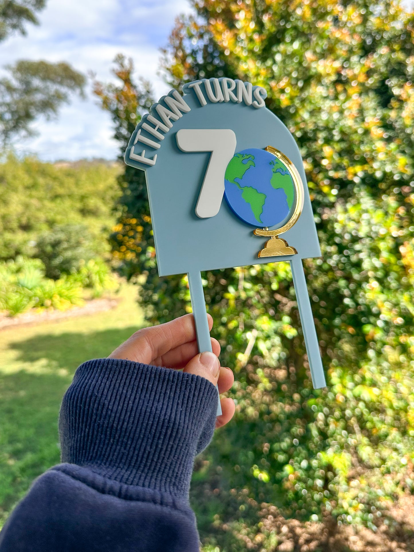 Personalised World Globe Cake Topper | Acrylic Earth Birthday Party