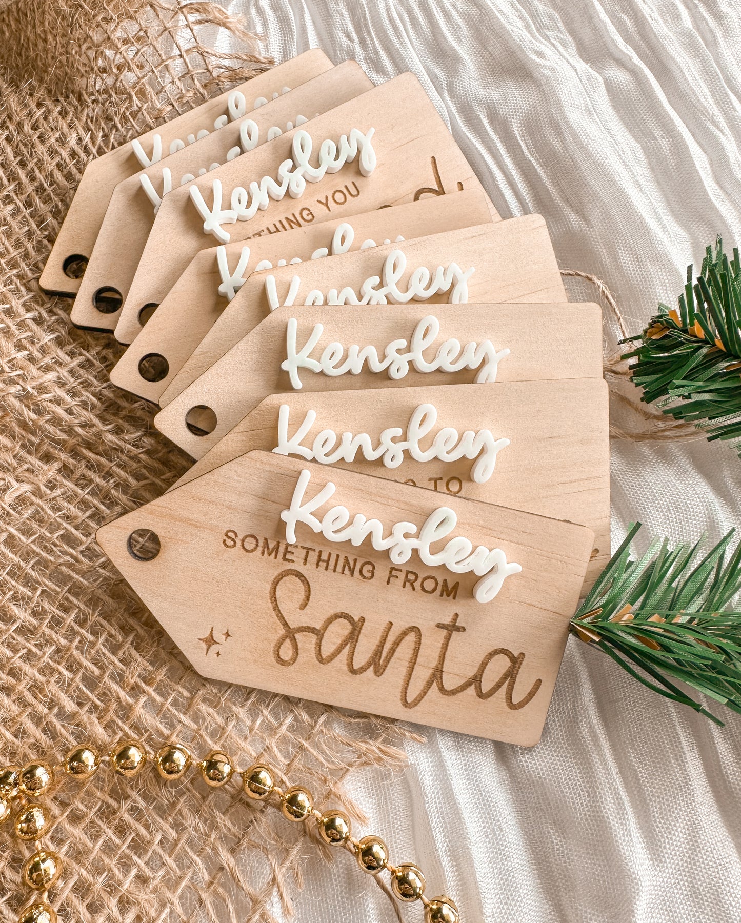 Personalised Christmas Gift Tags | Set of 8 | Mindful Wooden Tags | Want Need Wear Read Santa Love Play Share