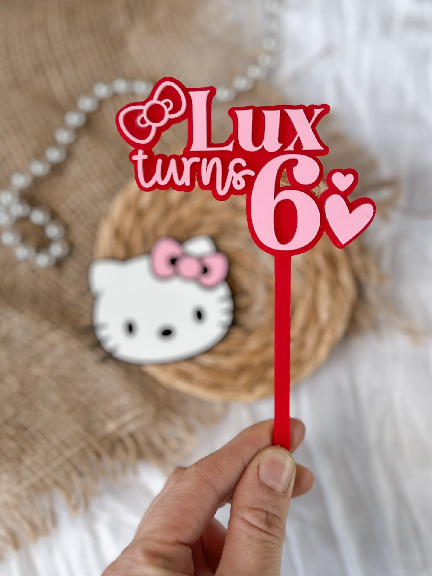 Personalised Kitty Cake Topper Set | Kawaii Kitty Acrylic Fropper | Cute Cat Birthday