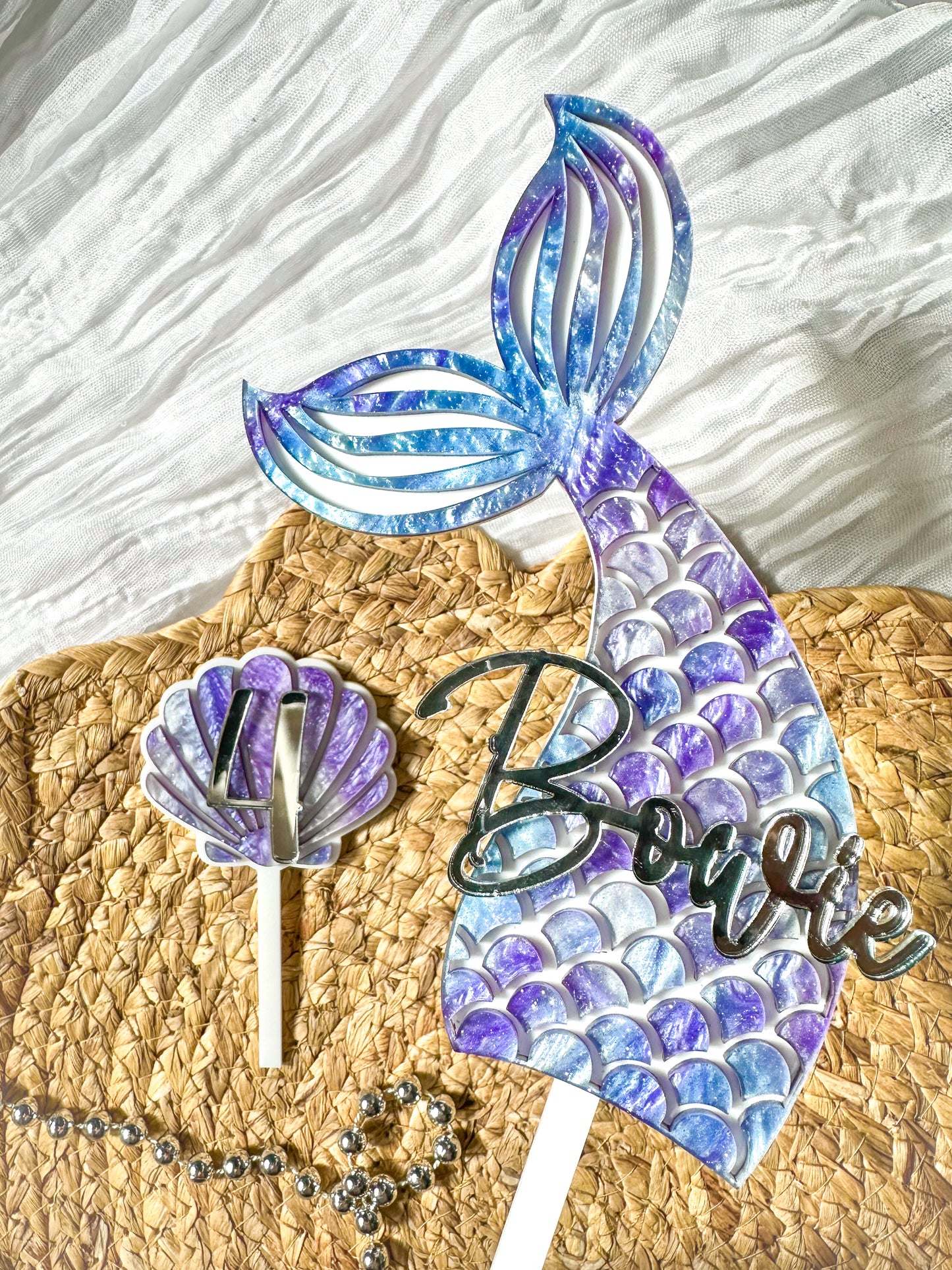 Personalised Mermaid Cake Topper Set | Underwater Under the Sea Shell Party Decor