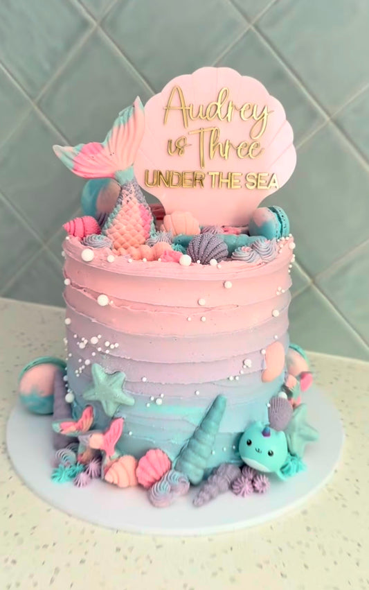 Personalised Under the Sea Shell Cake Topper | Mermaid Underwater Party Decor