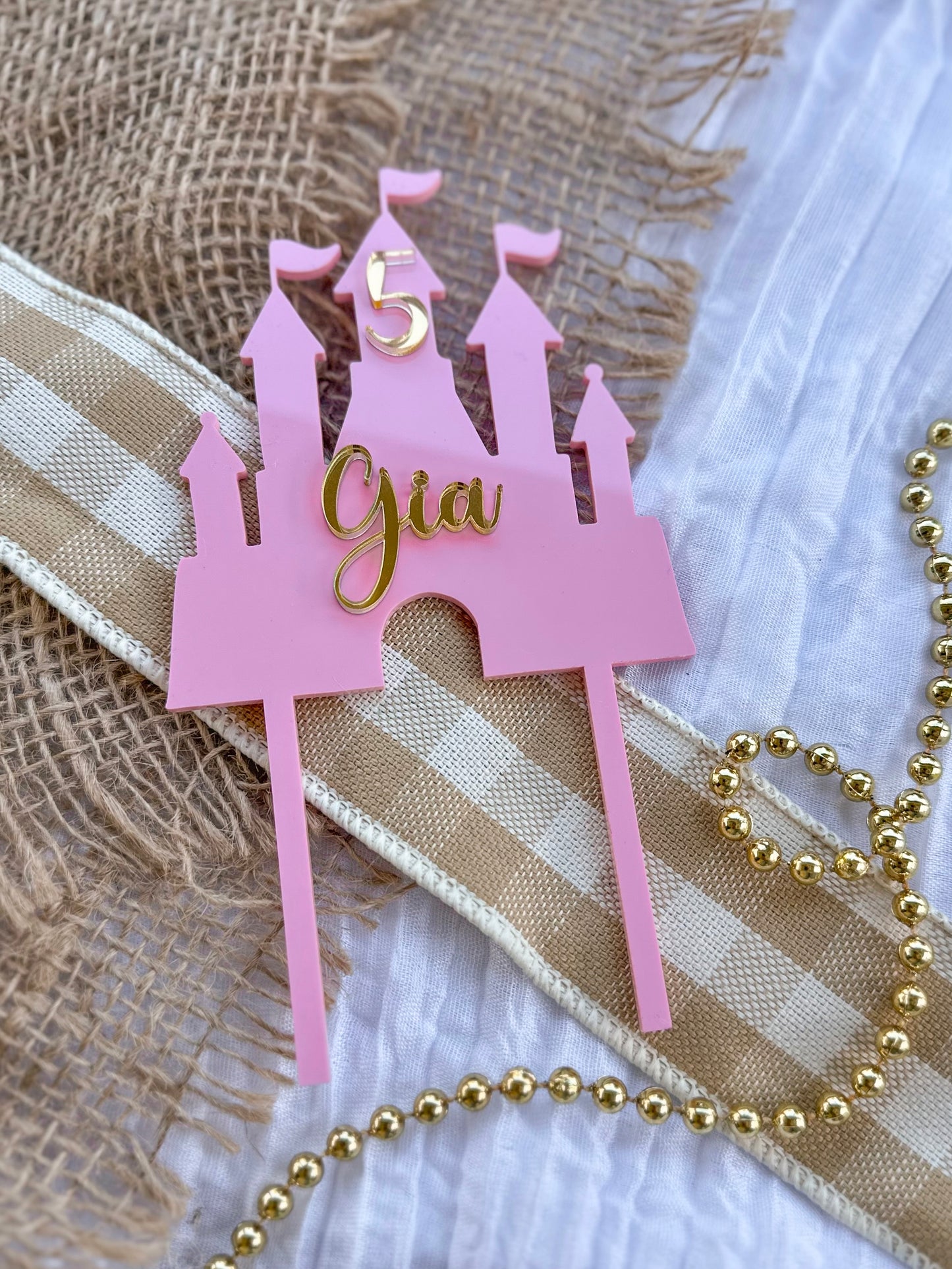 Personalised Princess Castle Acrylic Cake Topper | Girls Birthday Cake Topper