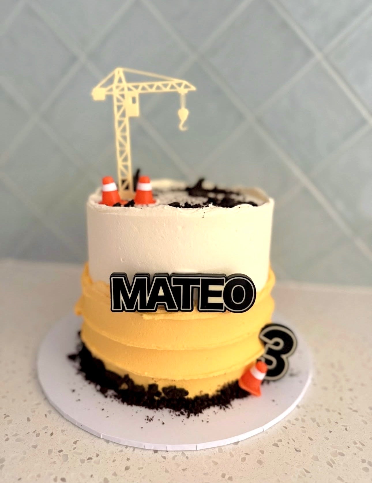 Construction Acrylic Cake Topper Set | Custom Crane Topper | Worksite Birthday Cake Decor