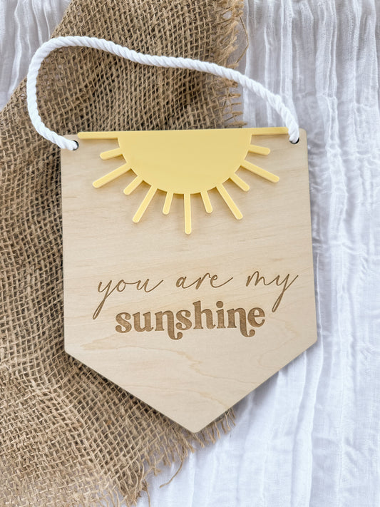 You Are My Sunshine Wall Decor | Kids Wooden Flag Sign | Bedroom Nursery Art