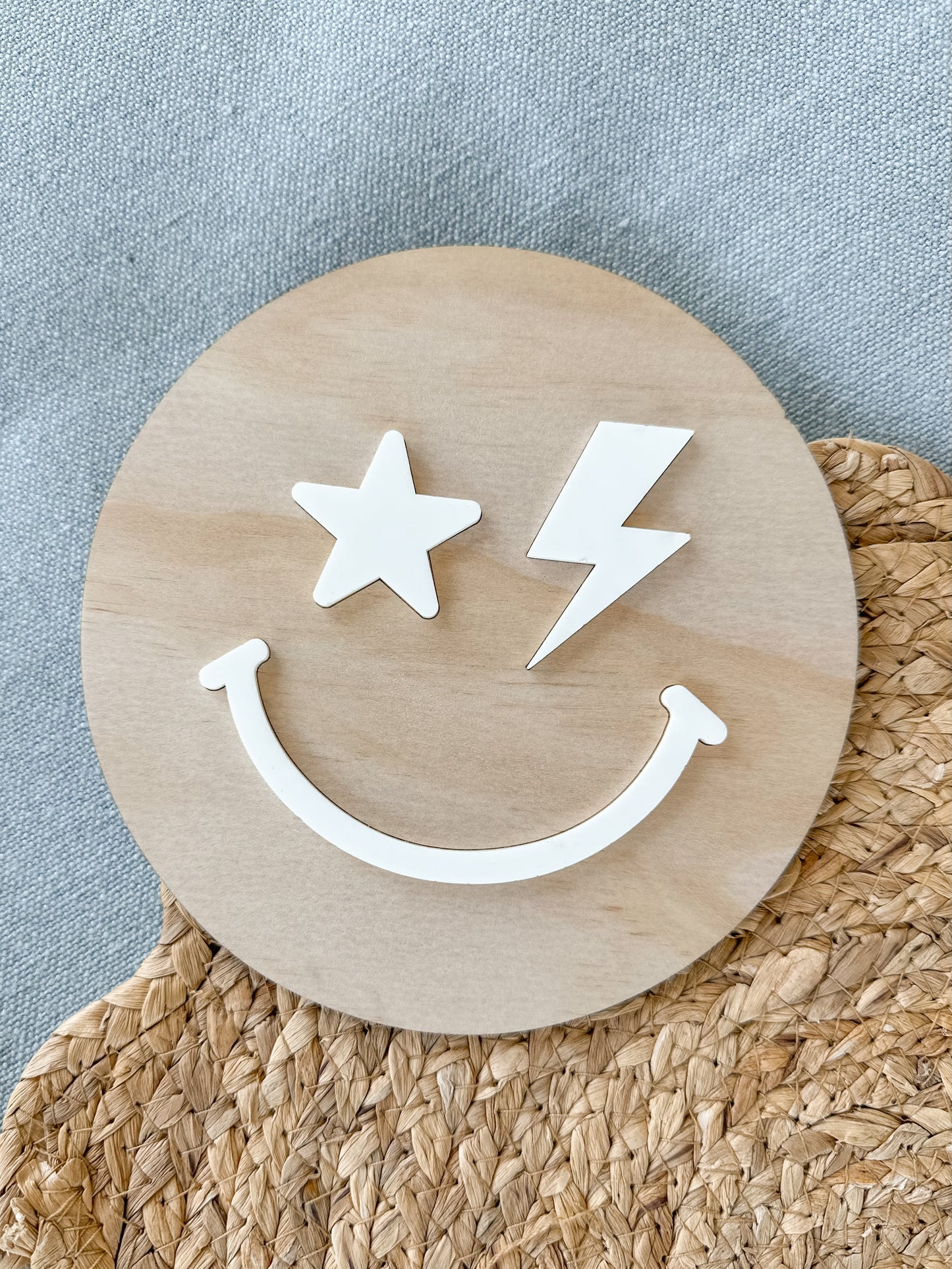 Smiley Face Wood & Acrylic Sign | Retro Kids Room Nursery Wall Decor