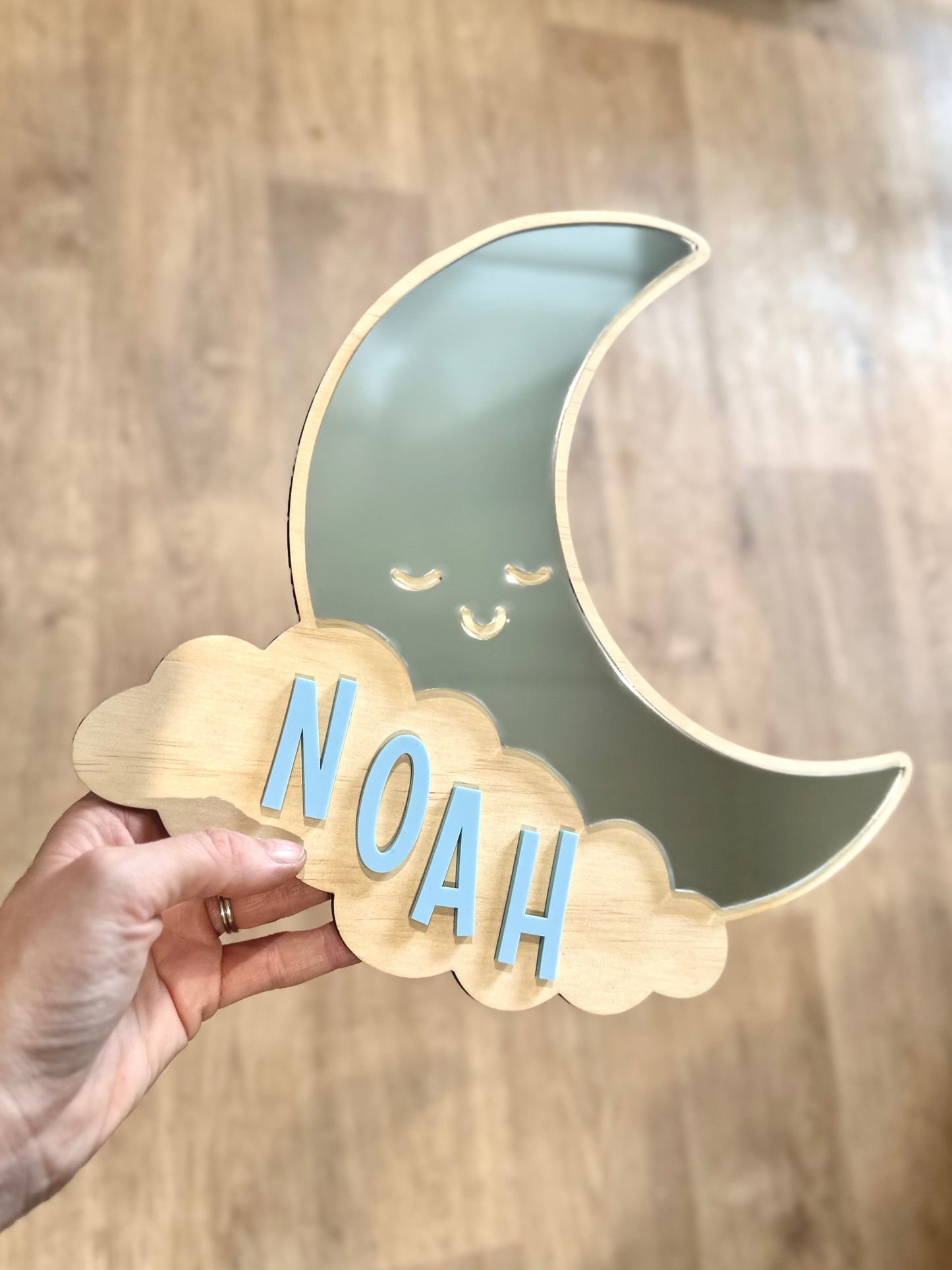 Personalised Moon & Cloud Name Sign | Nursery & Kids Bedroom Wall Decor