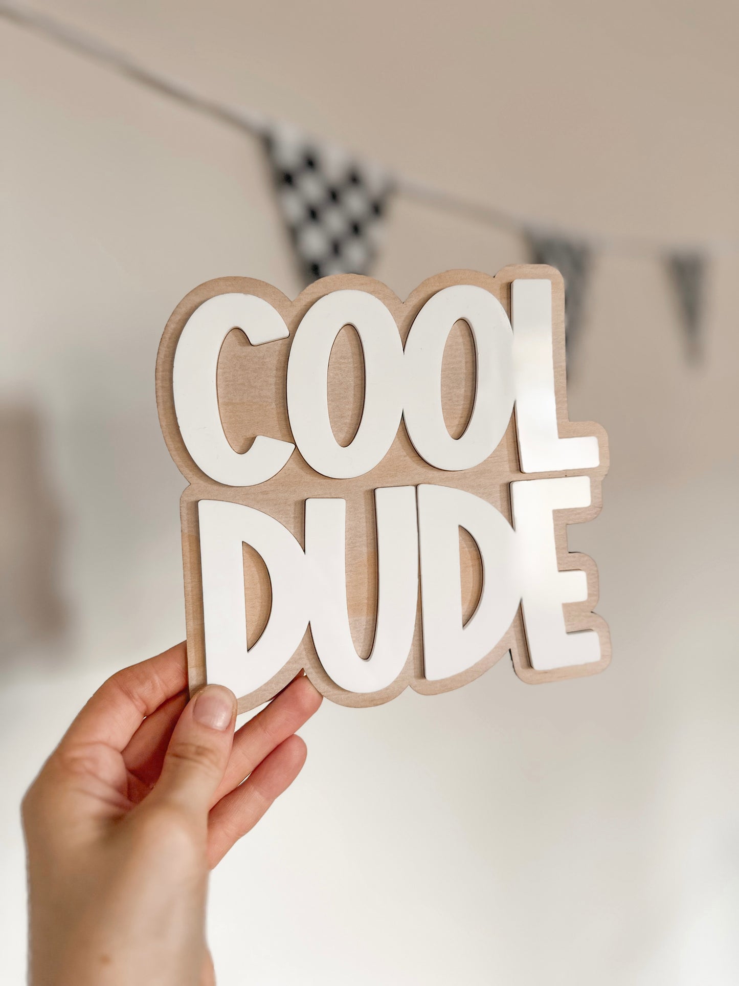 COOL DUDE Wood & Acrylic Sign | Custom Kids Wall Sign | Boys Bedroom Nursery Decor