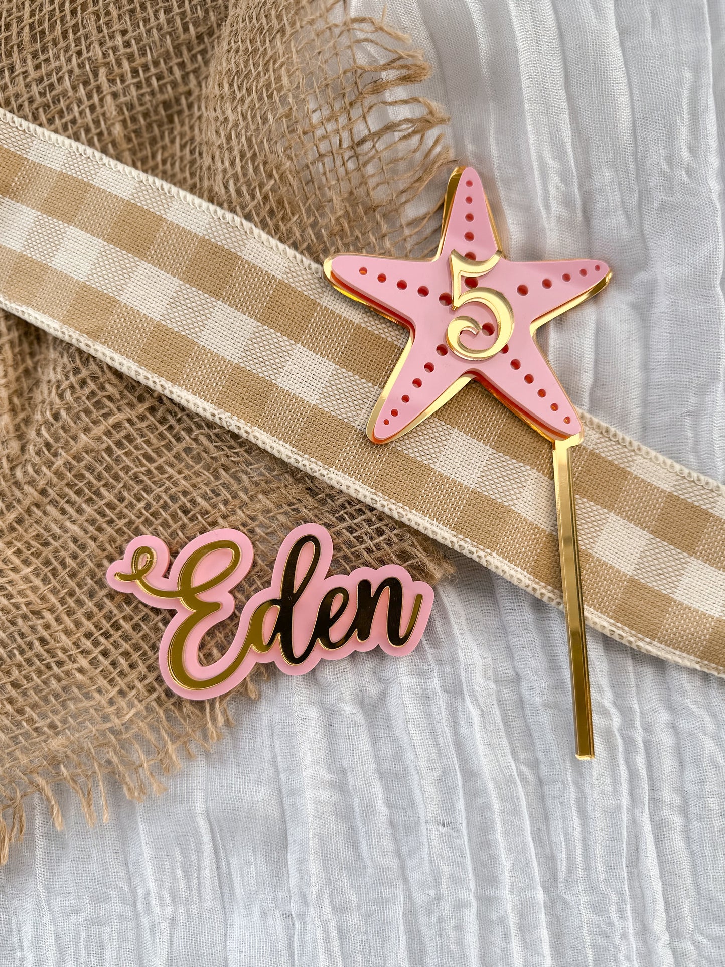 Personalised Starfish Birthday Cake Topper | Acrylic Name Fropper | Mermaid Underwater Party Decor