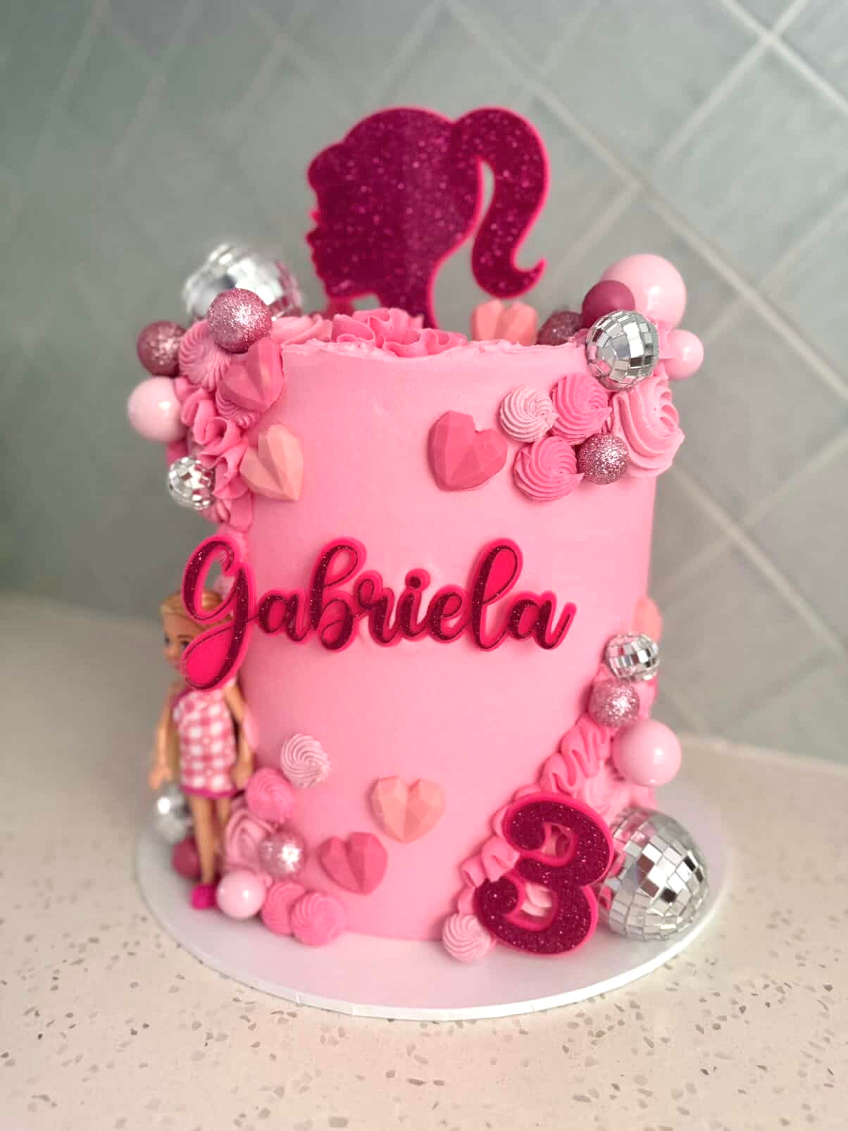 Personalised Doll Cake Topper Set | Pink Glitter Birthday Cake Topper | Custom Fashion Doll Party Cake Fropper