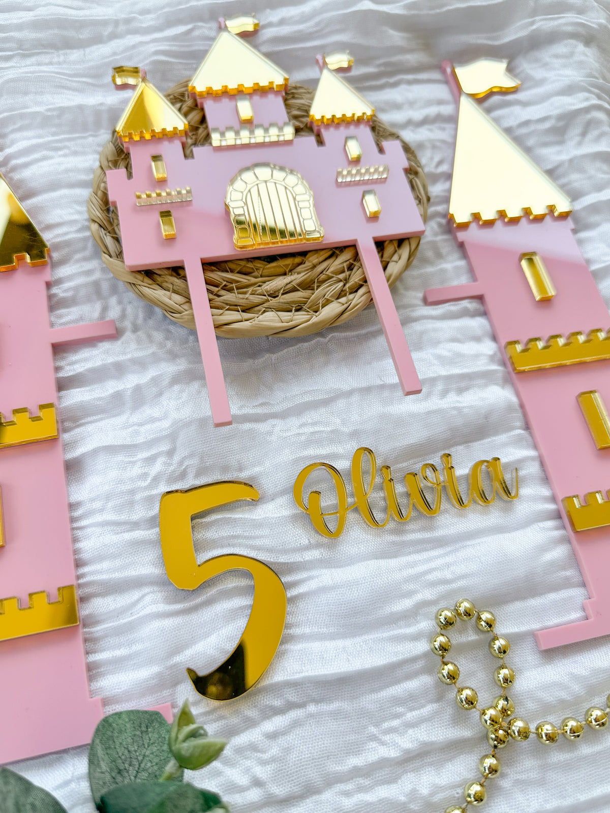 Personalised Princess Castle Cake Topper Set | 5 Piece Acrylic Birthday Decor