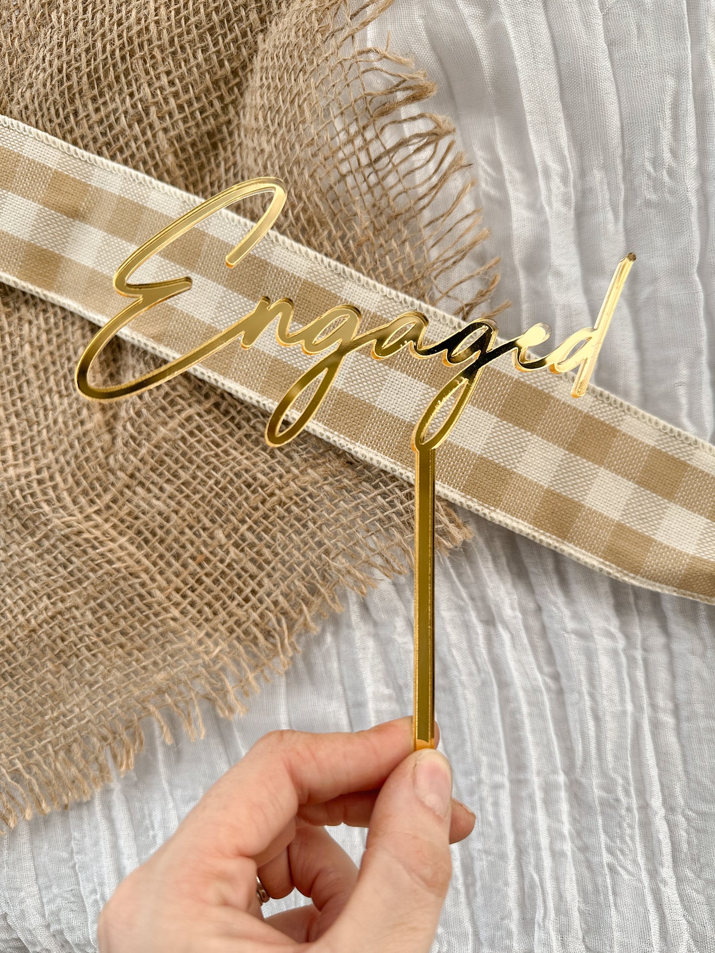 Engaged Acrylic Cake Topper | Custom Engagement Decor | Gold Mirror