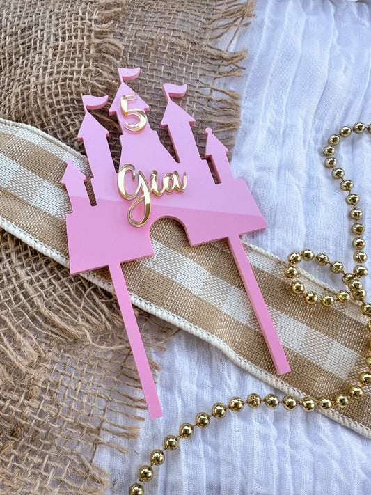 Personalised Princess Castle Acrylic Cake Topper | Girls Birthday Cake Topper