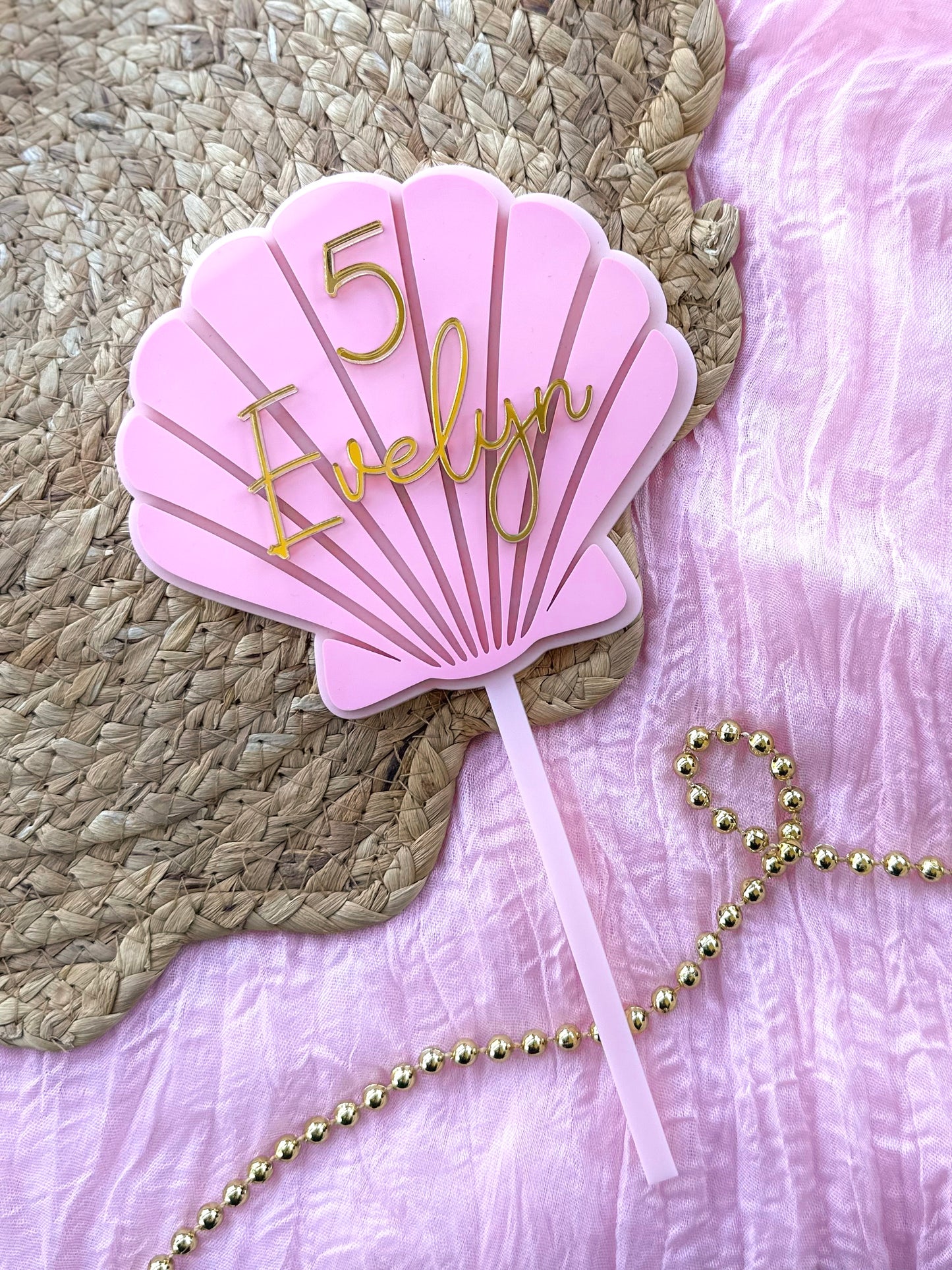 Personalised Sea Shell Cake Topper | Mermaid Underwater Birthday Party Decor