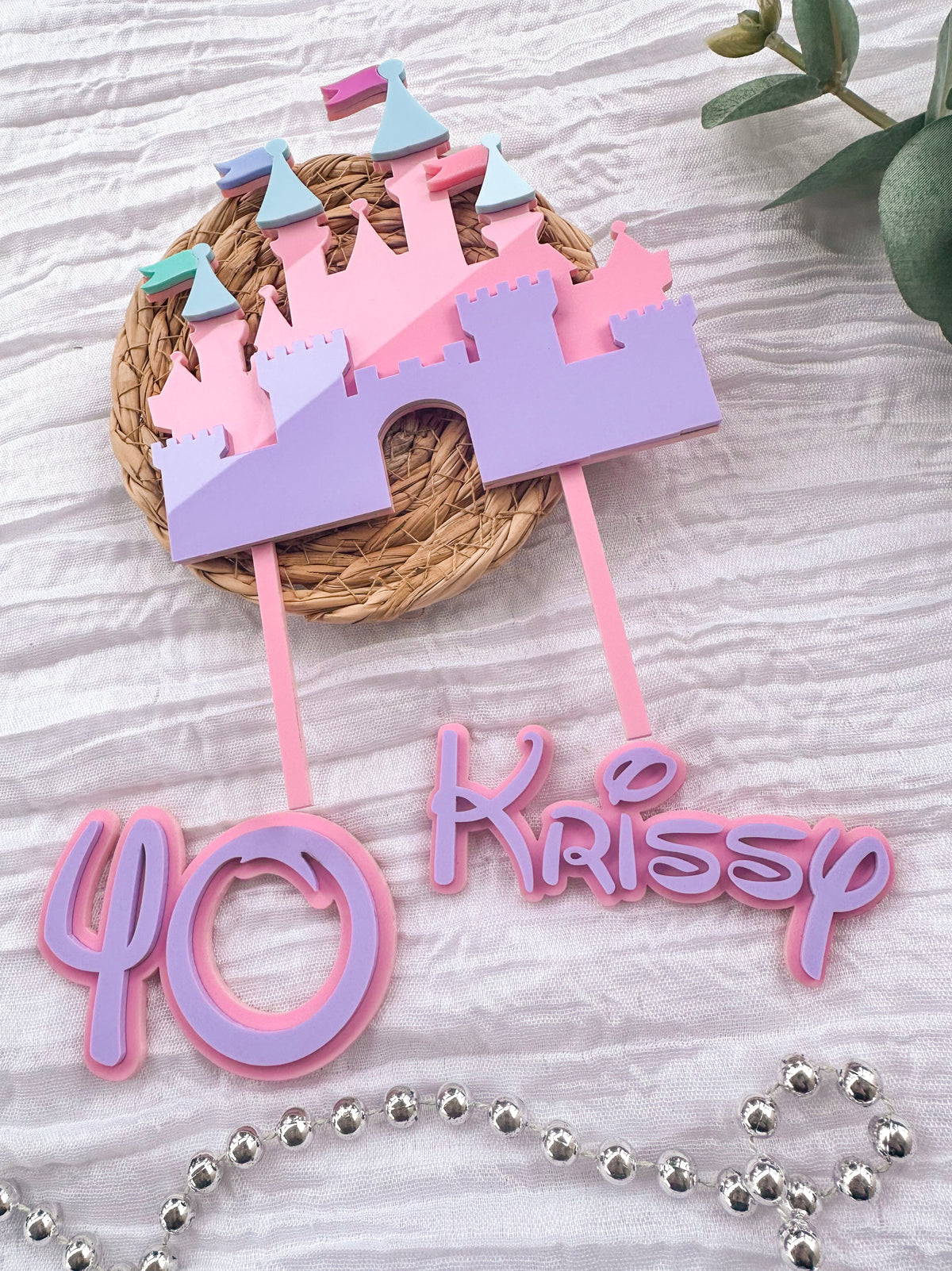Personalised Fairytale Castle Acrylic Cake Topper Set | Princess Birthday Name & Age Fropper