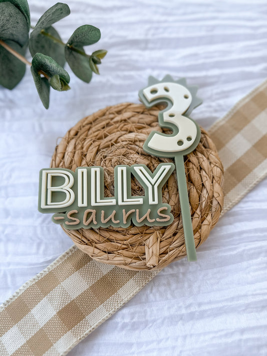 Personalised Dinosaur Cake Topper Set | Acrylic NAME-saurus Fropper