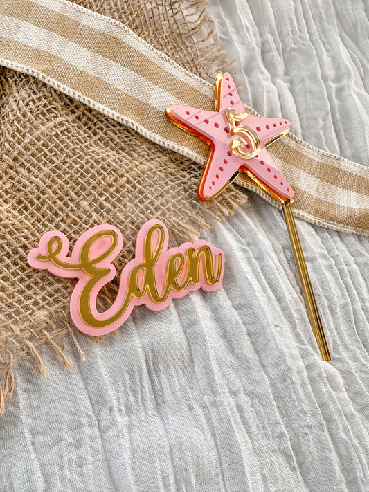 Personalised Starfish Birthday Cake Topper | Acrylic Name Fropper | Mermaid Underwater Party Decor