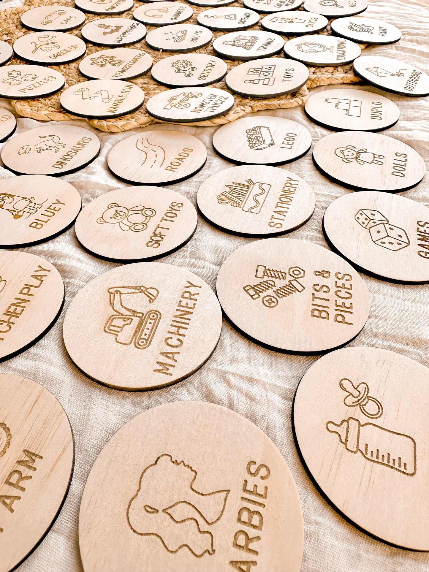 Wooden Toy Storage Labels | Personalised Kids Toy Storage Discs
