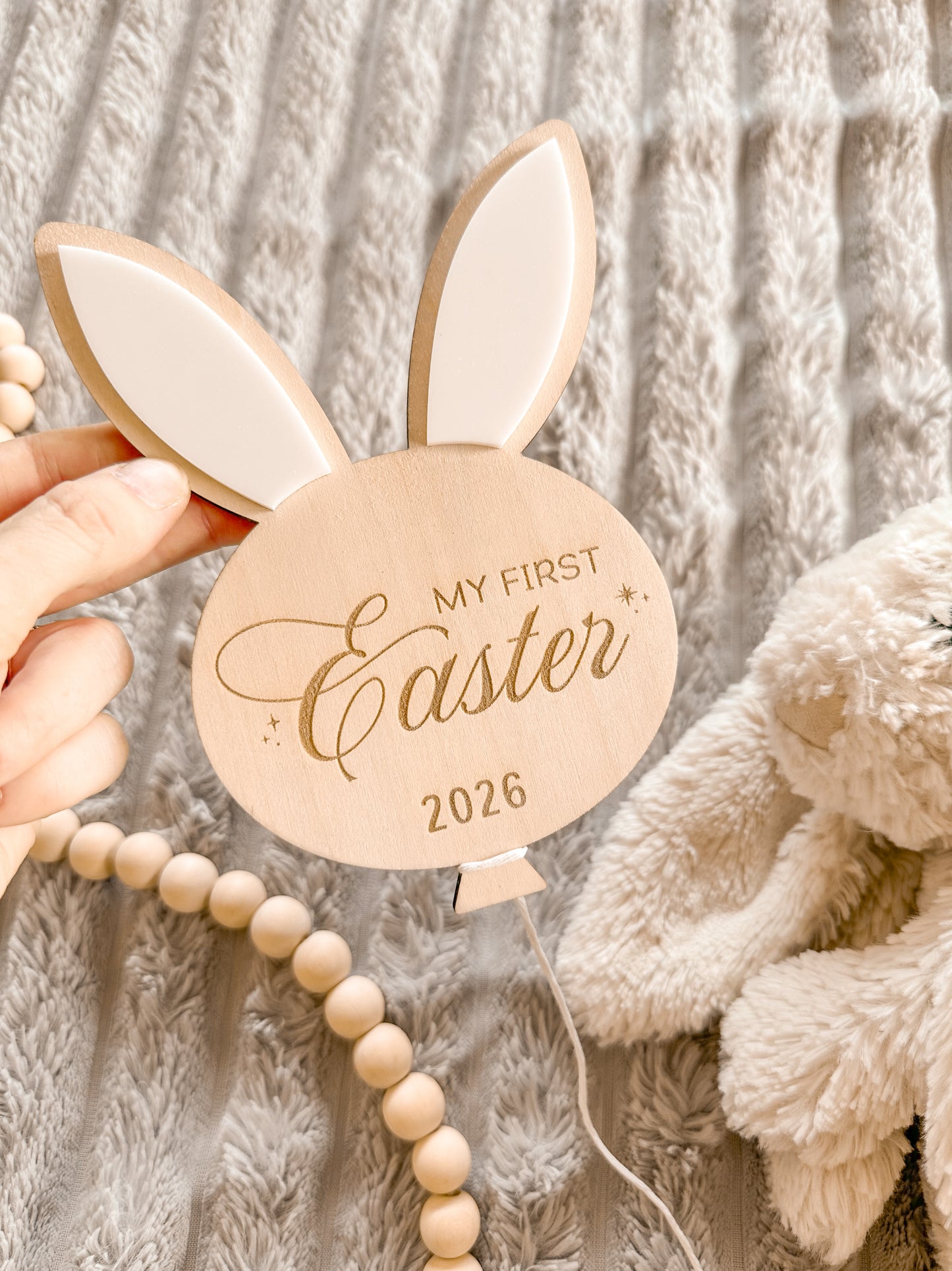 First Easter Rabbit Balloon Plaque | Custom Wood Kids’ Easter Bunny Keepsake