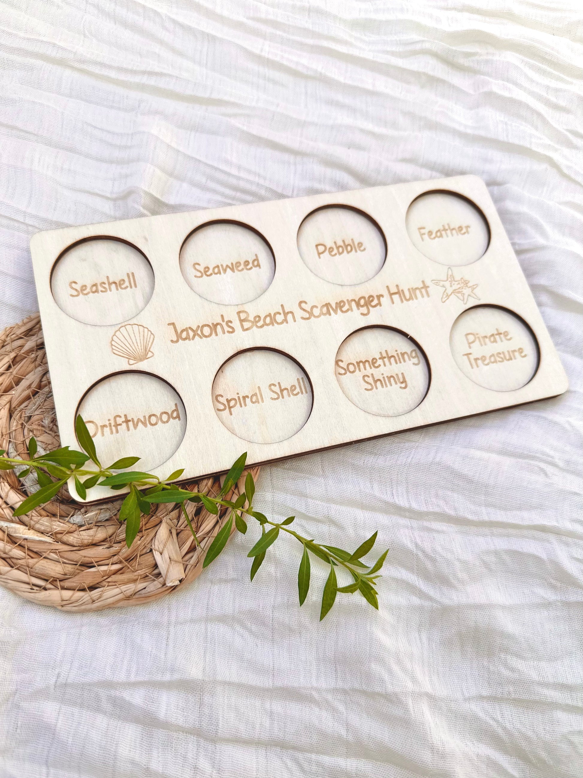 Beach-themed wooden scavenger hunt board, beach activity, summer holiday activity, game for beach, beach holidays, christmas stocking stuffer, educational, home school, homeschool, beach scavenger hunt, nature treasure hunt, pirate treasure