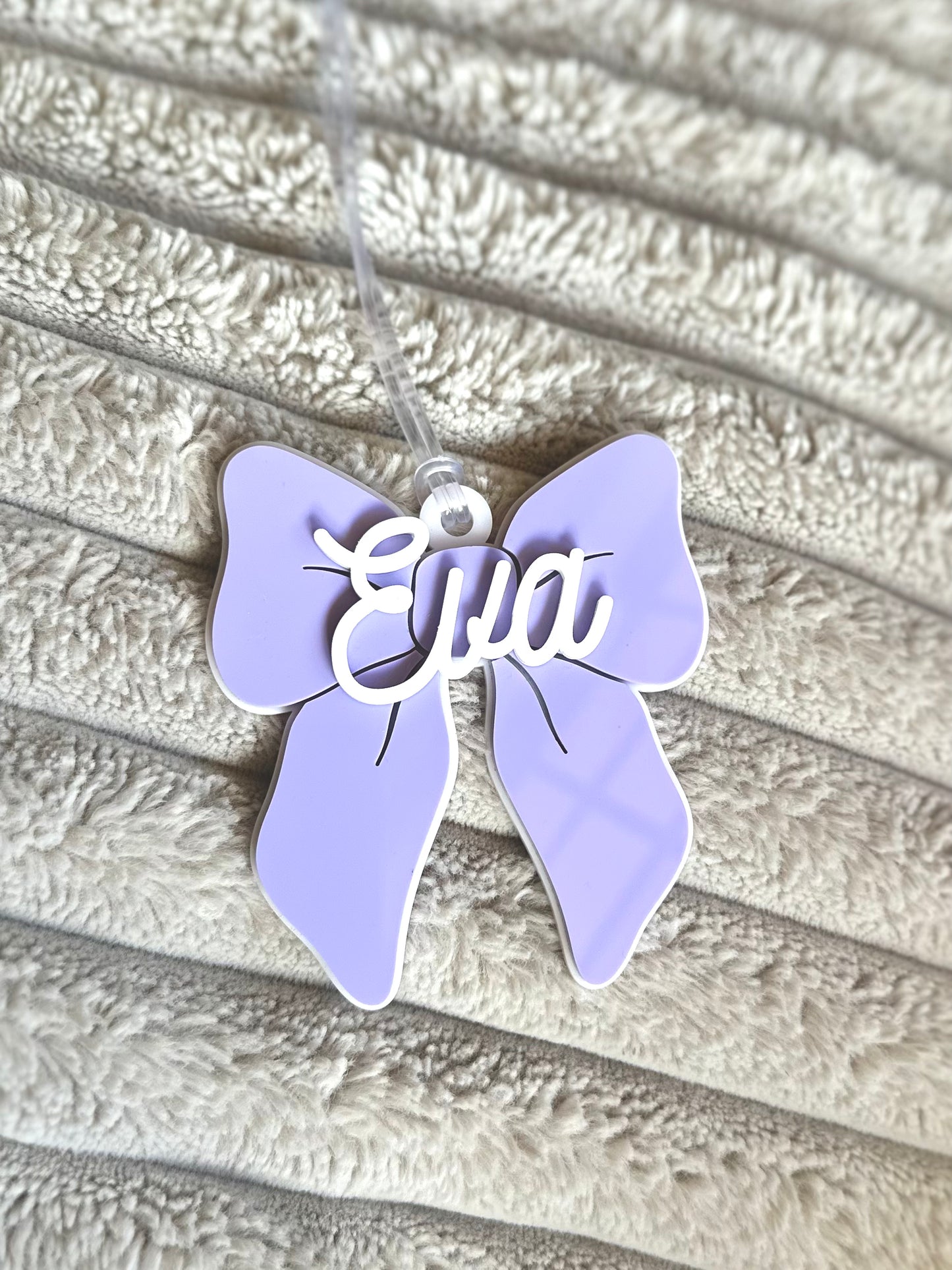 Personalised Acrylic Bow Bag Tag | Custom Name Backpack & Bag Tag | Ribbon Girls Easter Basket Tag