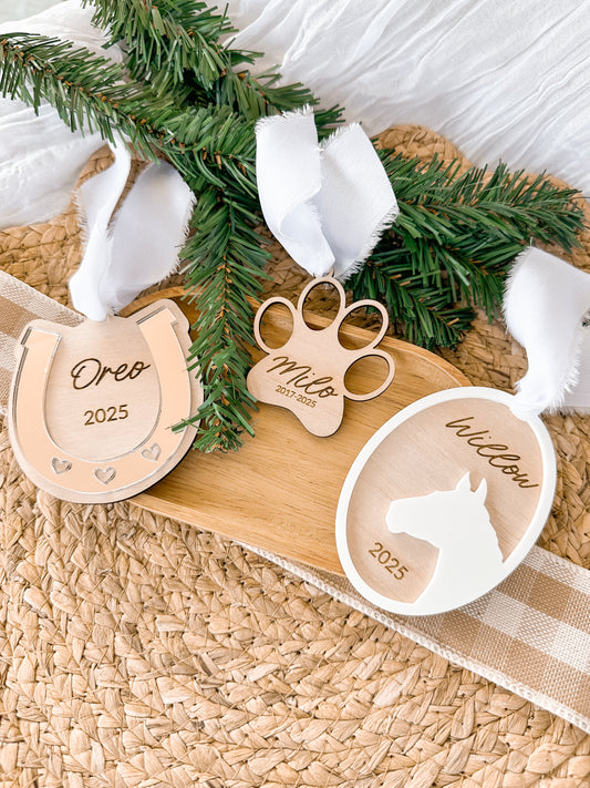 Personalised pet memorial ornament for christmas tree, pet remember lost fur family, lost pet, christmas pet ornament, custom dog ornament, christmas horse ornament, wood, acrylic, ribbon to hang on christmas tree