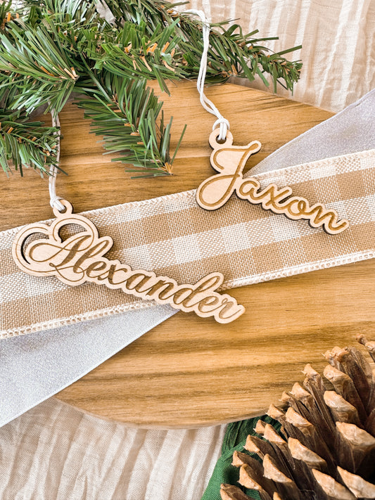 luxurious timber engraved name gift tags for christmas gifting, christmas name tags, wooden name engraving