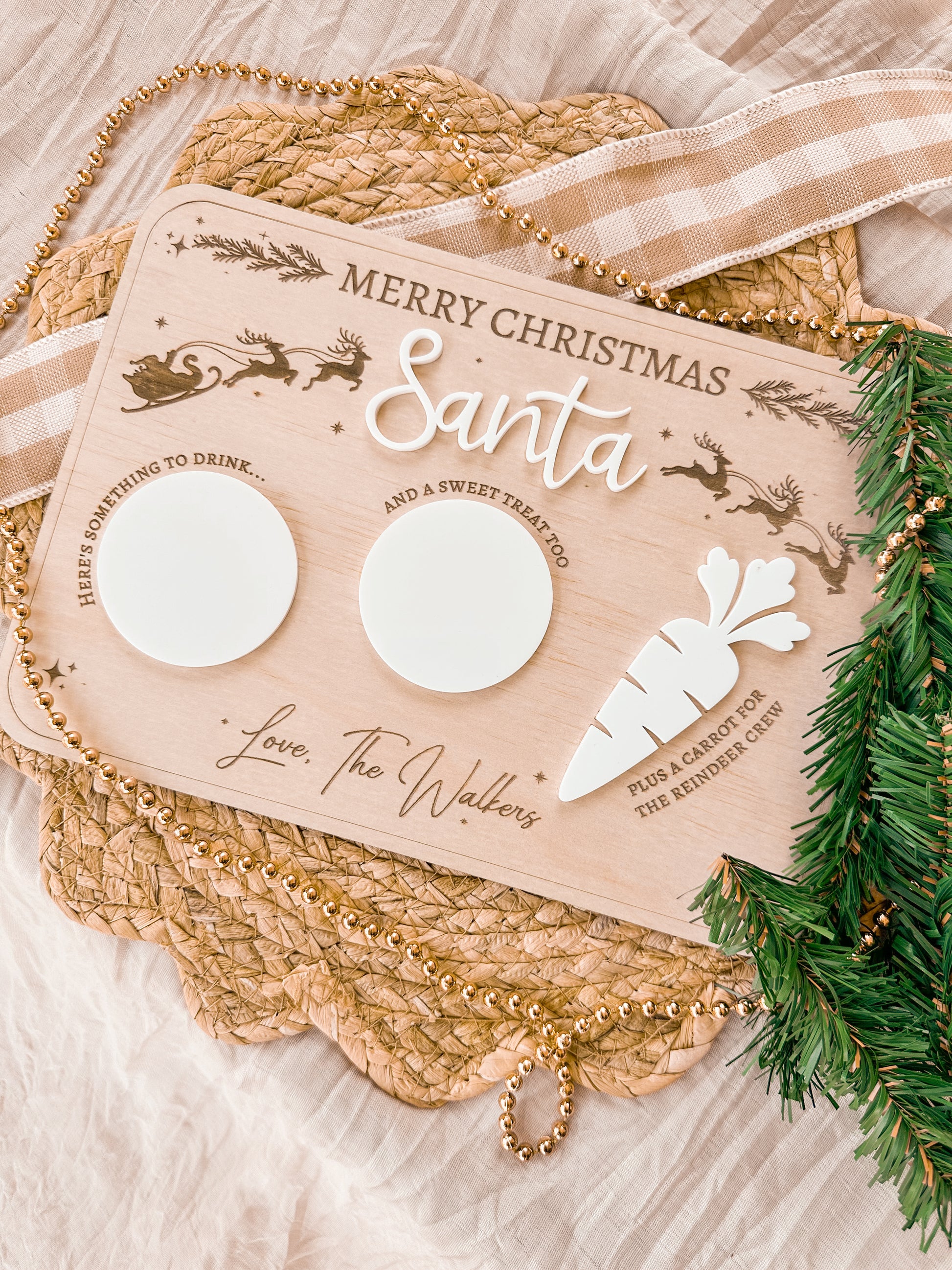 Santa treat tray, Personalised wooden and acrylic board for Santa's snacks, cookie, milk and reindeer treat, carrot