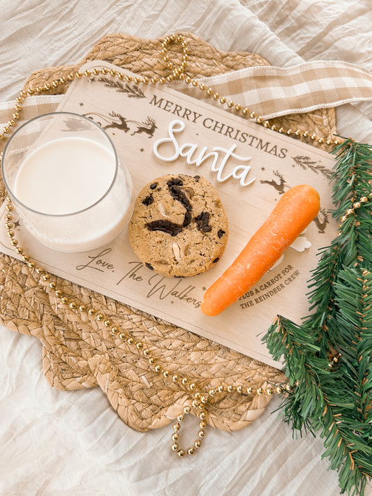 Santa treat tray, Personalised wooden and acrylic board for Santa's snacks, cookie, milk and reindeer treat, carrot, snacks for Santa, christmas eve tradition