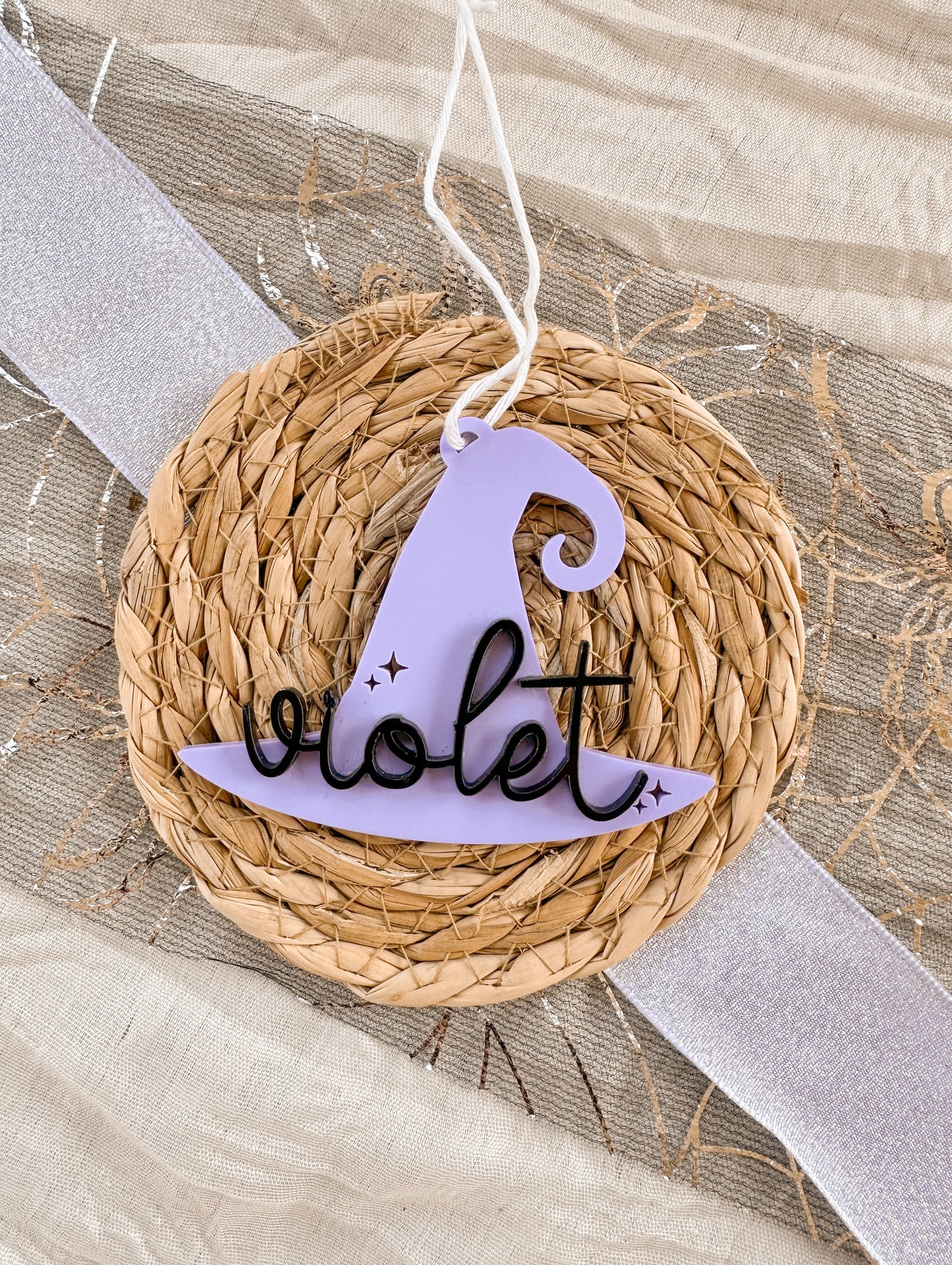 Halloween acrylic name tag for Boo basket, Halloween basket, gift name tag, halloween ornament decor, witch hat with personalised acrylic custom name