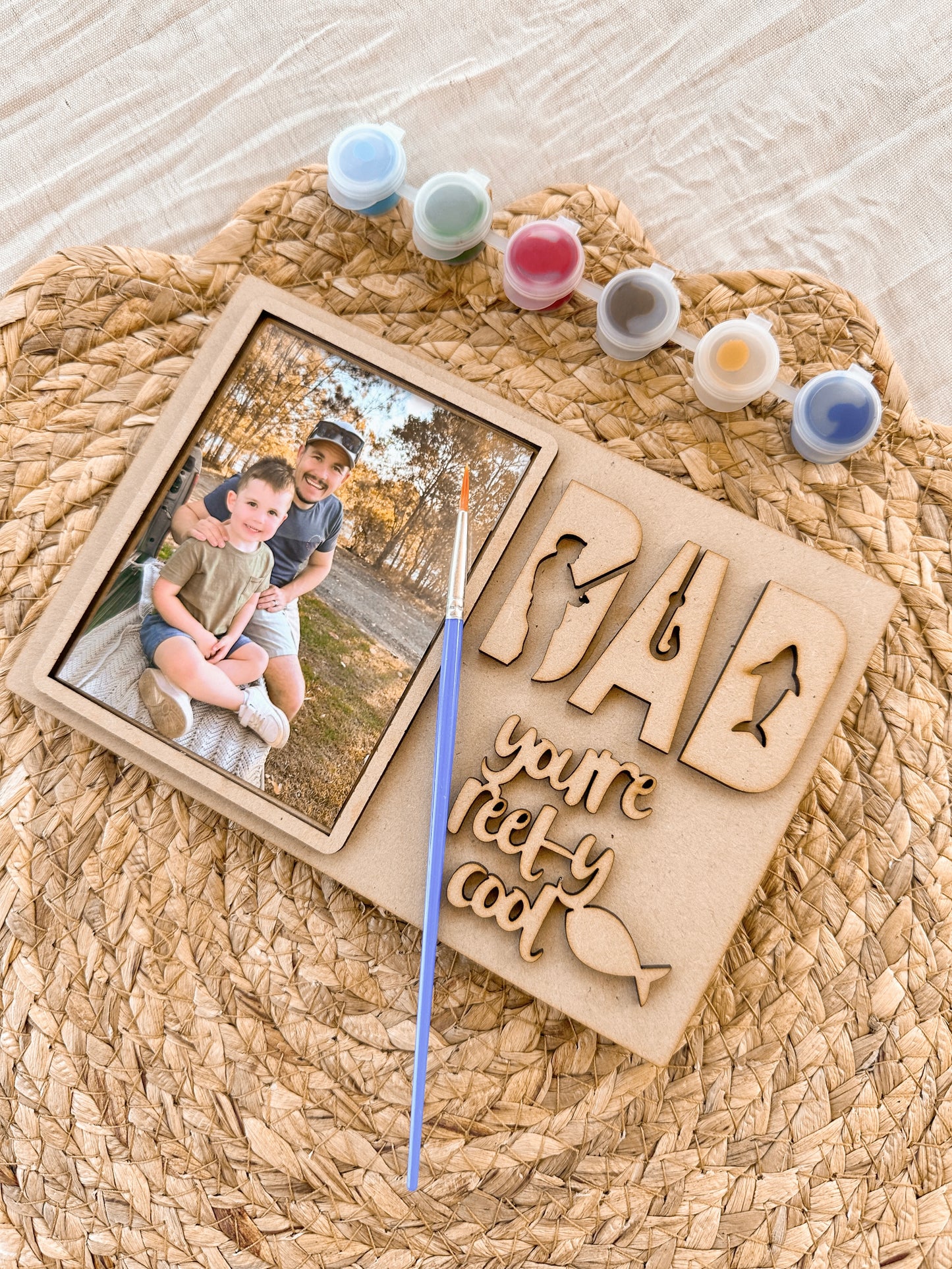 Father's Day gift for Dad, painting kit for kids, paint set, wooden photo frame, paintbrush, christmas gift for dad