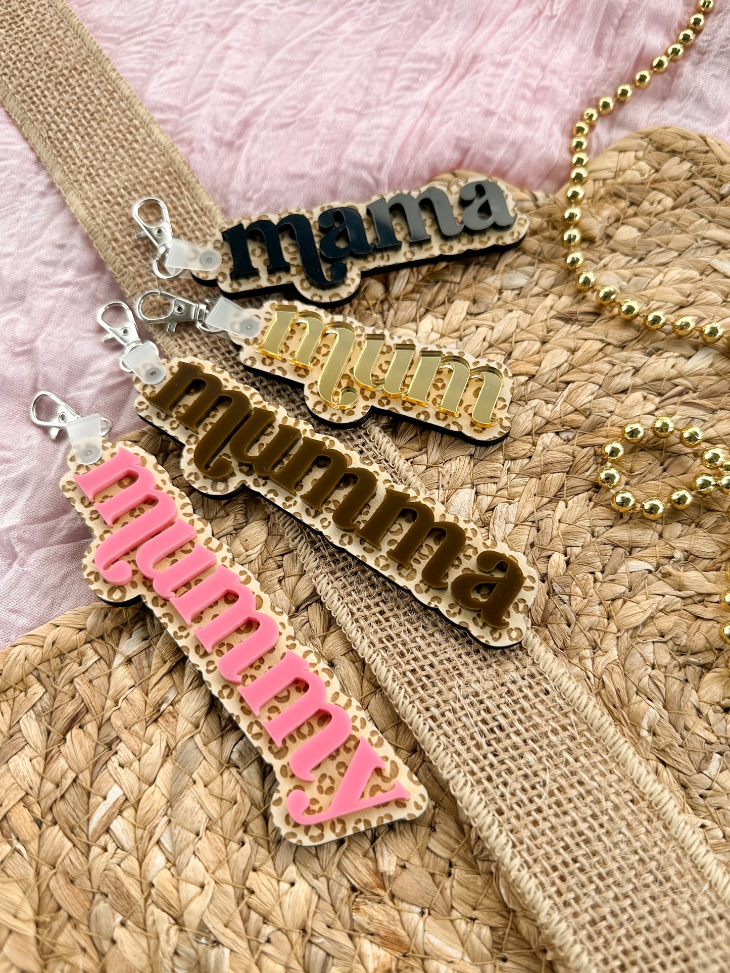 Personalised Leopard Print Mum Keyring | Custom Mama Acrylic Name Keychain | Engraved Wooden Gift for Mum | Mothers Day Gift